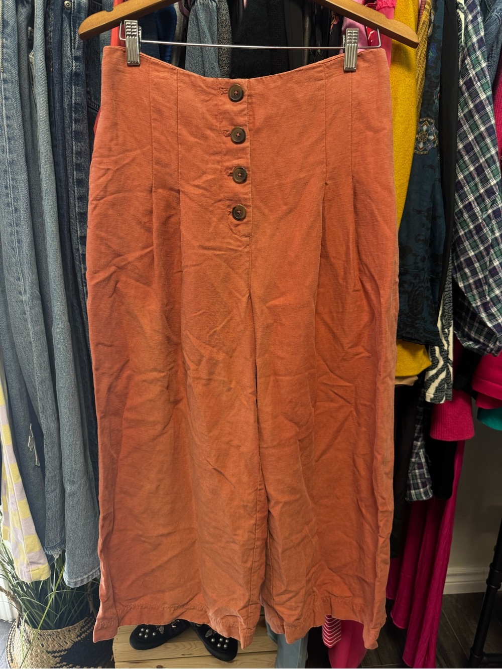 Wilfred Aritzia Wander Pants Moroccan Spice Burnt Orange Button Front Wide Leg